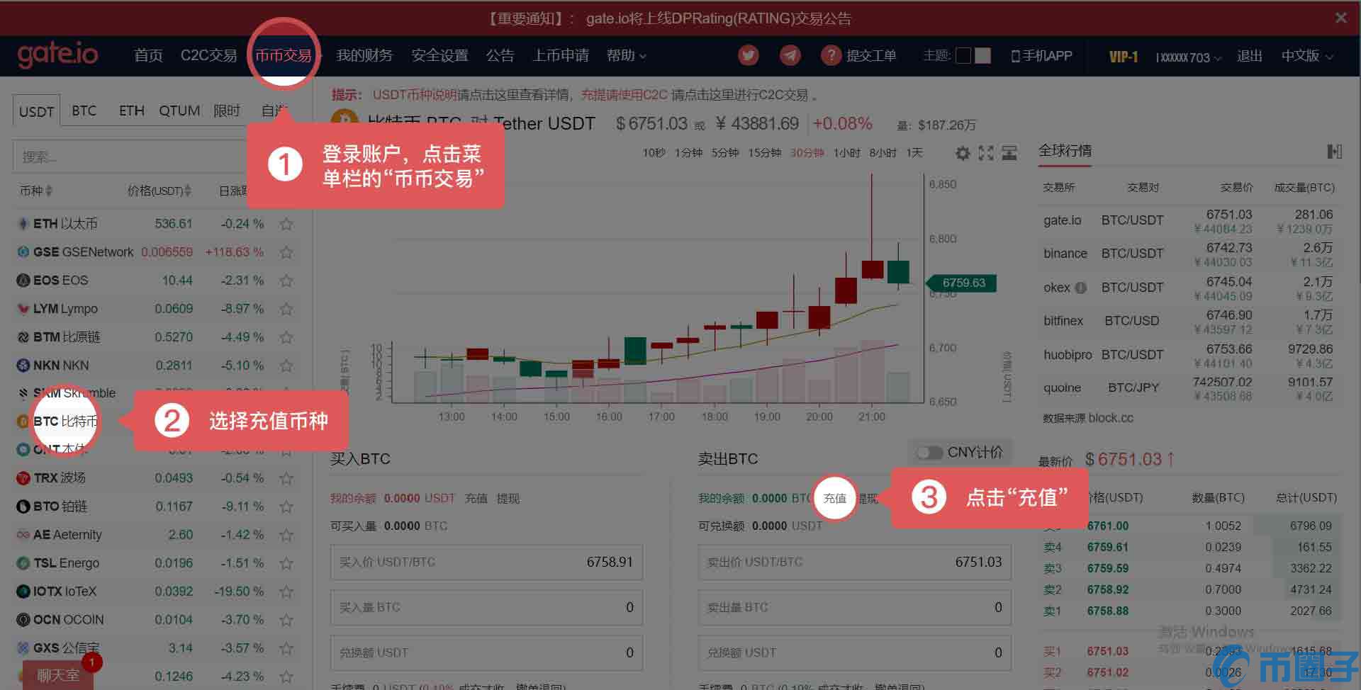 gate.io交易平台如何充币？