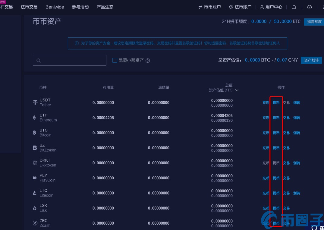 Bit-Z交易平台数字货币充值与提现教程