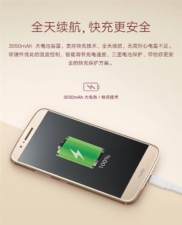 Moto M快充与双层纳米涂层技术解析示意图