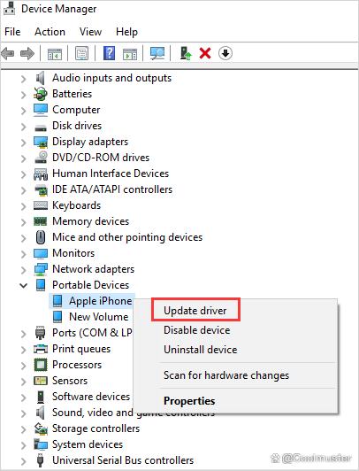Windows设备管理器更新Apple驱动步骤