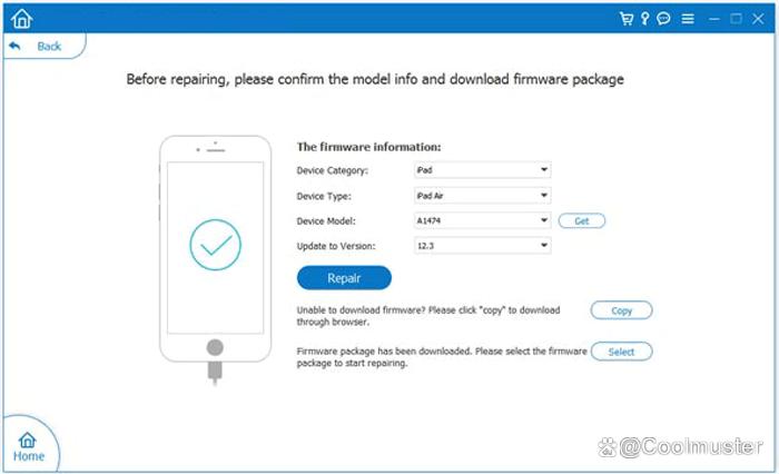 iOS系统恢复软件修复确认界面
