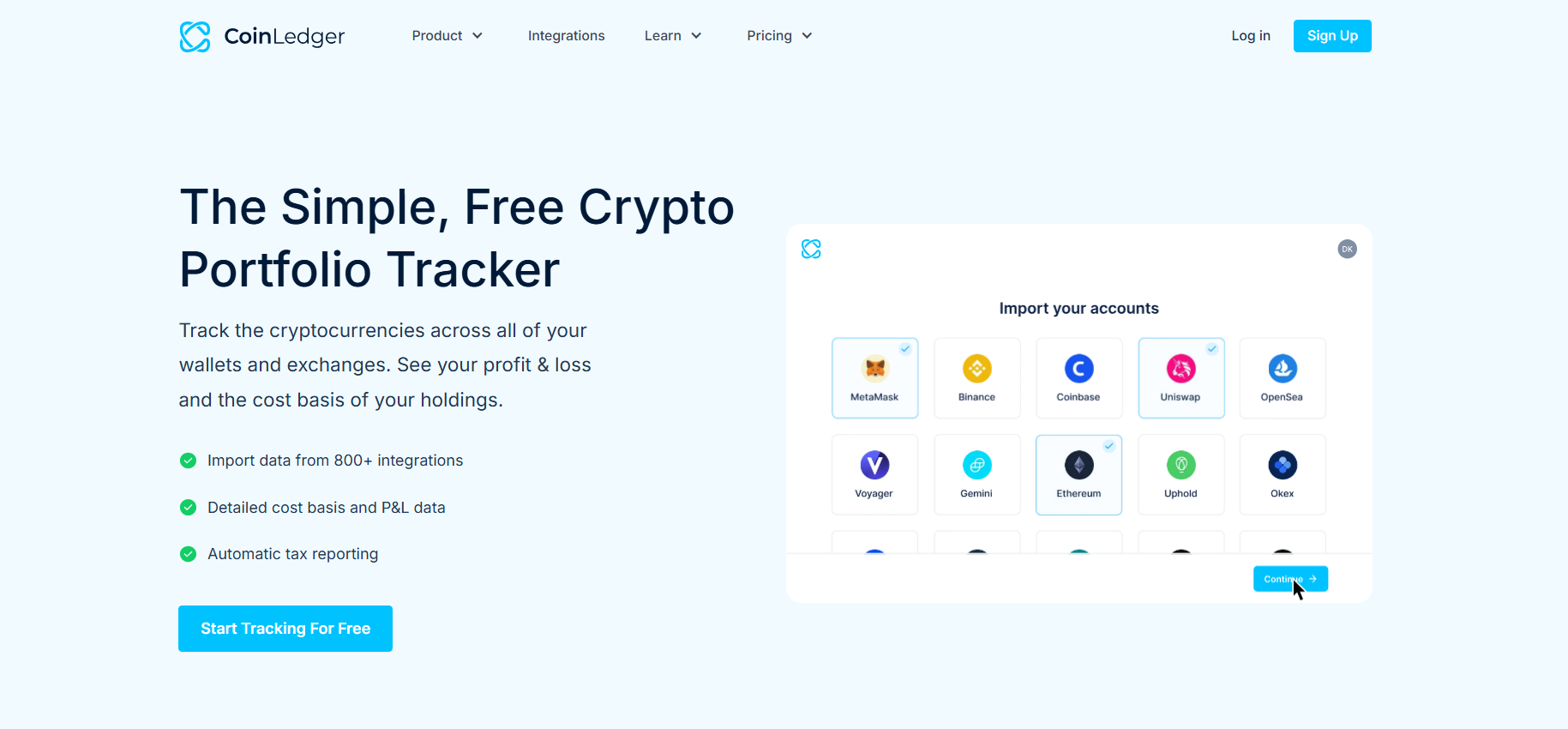CoinLedger加密货币税务与投资组合追踪平台界面截图